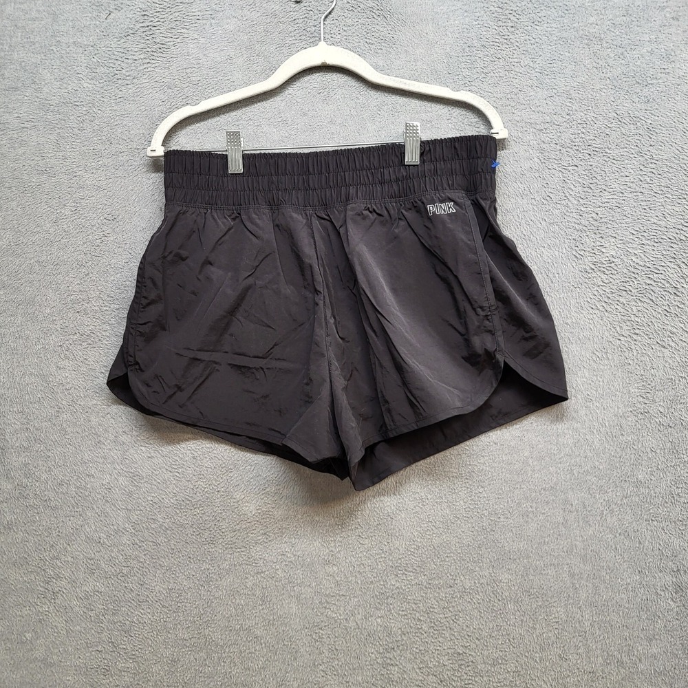 PINK Women Activewear Shorts Large Black Running Logo 3" READ